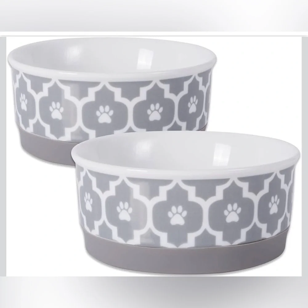 Bone Dry Lattice Collection Small Pet Bowls, 2 Piece Set